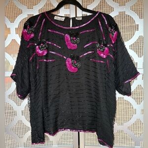 Vintage Avalon Black and Pink Sequin Blouse